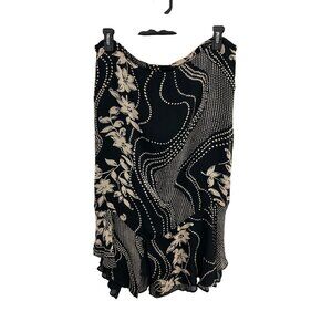 Chicos Design Floral Dot Midi Skirt Black Beige Sz M Rayon Boho Whimsigoth